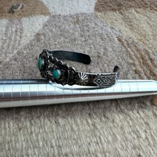 VTG Fred Harvey Era Navajo Double Thunderbird Turquoise Cuff Sterling Bracelet - Additional view 2
