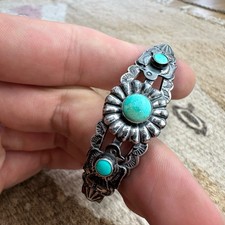 VTG Fred Harvey Era Navajo Double Thunderbird Turquoise Cuff Sterling Bracelet - Additional view 12