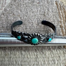 VTG Fred Harvey Era Navajo Double Thunderbird Turquoise Cuff Sterling Bracelet - Additional view 3