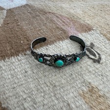 VTG Fred Harvey Era Navajo Double Thunderbird Turquoise Cuff Sterling Bracelet - Additional view 10