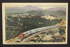 Fred Harvey Postcard Santa Fe Streamliner Cajon Pass CA California Train RR