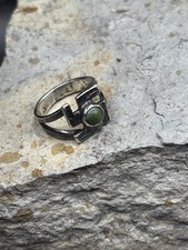 ANTIQUE NAVAJO GREEN TURQUOUSE WHIRLING LOG STERLING RING SZ 4.5 HARVEY ERA VTG - Additional view 12