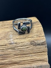 ANTIQUE NAVAJO GREEN TURQUOUSE WHIRLING LOG STERLING RING SZ 4.5 HARVEY ERA VTG - Additional view 14