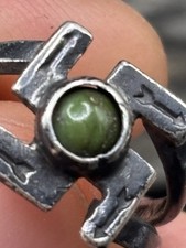 ANTIQUE NAVAJO GREEN TURQUOUSE WHIRLING LOG STERLING RING SZ 4.5 HARVEY ERA VTG - Additional view 17