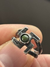 ANTIQUE NAVAJO GREEN TURQUOUSE WHIRLING LOG STERLING RING SZ 4.5 HARVEY ERA VTG - Additional view 18