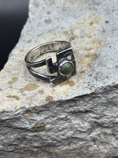 ANTIQUE NAVAJO GREEN TURQUOUSE WHIRLING LOG STERLING RING SZ 4.5 HARVEY ERA VTG - Additional view 8