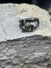 ANTIQUE NAVAJO GREEN TURQUOUSE WHIRLING LOG STERLING RING SZ 4.5 HARVEY ERA VTG - Additional view 9
