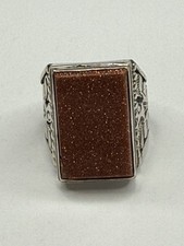 Vintage Sterling Silver Fred Harvey Era Thunderbird Goldstone Ring SZ 8.5 - Additional view 1