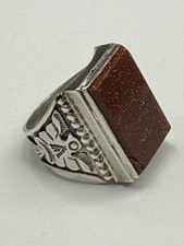 Vintage Sterling Silver Fred Harvey Era Thunderbird Goldstone Ring SZ 8.5 - Additional view 2