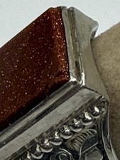 Vintage Sterling Silver Fred Harvey Era Thunderbird Goldstone Ring SZ 8.5 - Additional view 9