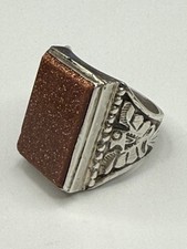 Vintage Sterling Silver Fred Harvey Era Thunderbird Goldstone Ring SZ 8.5