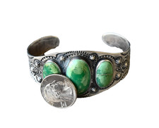 Vintage Fred Harvey Navajo Royston Turquoise & Sterling Dome Cuff 7