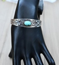 Vintage Fred Harvey Navajo Sleeping Beauty Turquoise & Sterling Cuff 6 1/2