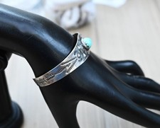 Vintage Fred Harvey Navajo Sleeping Beauty Turquoise & Sterling Cuff 6 1/2