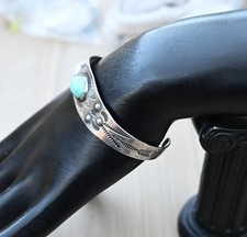 Vintage Fred Harvey Navajo Sleeping Beauty Turquoise & Sterling Cuff 6 1/2