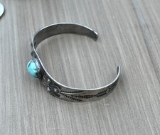 Vintage Fred Harvey Navajo Sleeping Beauty Turquoise & Sterling Cuff 6 1/2