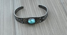 Vintage Fred Harvey Navajo Sleeping Beauty Turquoise & Sterling Cuff 6 1/2