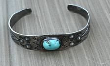 Vintage Fred Harvey Navajo Sleeping Beauty Turquoise & Sterling Cuff 6 1/2" fit