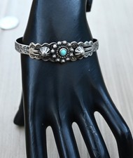 Vintage Fred Harvey Navajo Royston Turquoise & Sterling Dome Cuff 6.75