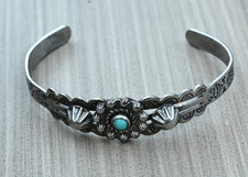 Vintage Fred Harvey Navajo Royston Turquoise & Sterling Dome Cuff 6.75" wearable