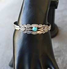 Vintage Fred Harvey Navajo Sleeping Beauty Turquoise & Sterling Cuff 6 inch fit - Additional view 1