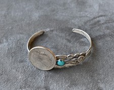 Vintage Fred Harvey Navajo Sleeping Beauty Turquoise & Sterling Cuff 6 inch fit - Additional view 2