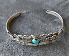 Vintage Fred Harvey Navajo Sleeping Beauty Turquoise & Sterling Cuff 6 inch fit