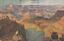 Canyon From Grand View Arizona AZ 1932 Fred Harvey Postcard - Additional view 3