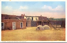 Fred Harvey Postcard Pueblo of Tesuque, New Mexico H-3508