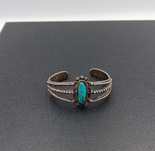 Vintage Fred Harvey Era Navajo Sterling Silver Turquoise Cuff Bracelet 32.24g - Additional view 1