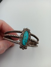 Vintage Fred Harvey Era Navajo Sterling Silver Turquoise Cuff Bracelet 32.24g - Additional view 6