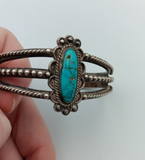 Vintage Fred Harvey Era Navajo Sterling Silver Turquoise Cuff Bracelet 32.24g - Additional view 7