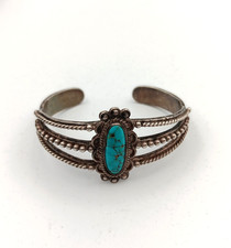 Vintage Fred Harvey Era Navajo Sterling Silver Turquoise Cuff Bracelet 32.24g