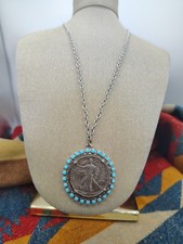 Vintage Trading post Fred Harvey Walker Half Dollar Neckace Hubel Glass  - Additional view 1