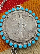 Vintage Trading post Fred Harvey Walker Half Dollar Neckace Hubel Glass  - Additional view 4