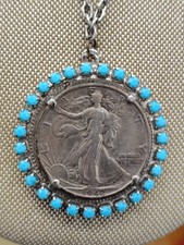 Vintage Trading post Fred Harvey Walker Half Dollar Neckace Hubel Glass
