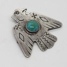 Vintage Fred Harvey Era Thunderbird Sterling Silver & Turquoise BROOCH - Additional view 1