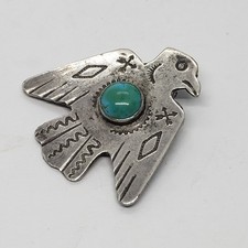 Vintage Fred Harvey Era Thunderbird Sterling Silver & Turquoise BROOCH - Additional view 2