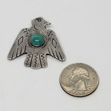 Vintage Fred Harvey Era Thunderbird Sterling Silver & Turquoise BROOCH - Additional view 7