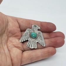 Vintage Fred Harvey Era Thunderbird Sterling Silver & Turquoise BROOCH - Additional view 9