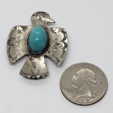 Vintage Fred Harvey Era Thunderbird Sterling Silver PENDANT Hook BROOCH - Additional view 9