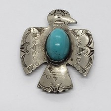Vintage Fred Harvey Era Thunderbird Sterling Silver PENDANT Hook BROOCH