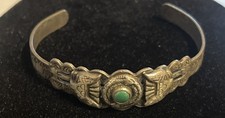 Fred Harvey VTG Navajo Sterling Silver Turquoise Thunderbird Snake Cuff Bracelet - Additional view 1