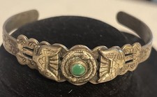 Fred Harvey VTG Navajo Sterling Silver Turquoise Thunderbird Snake Cuff Bracelet