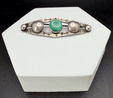 Vintage Southwestern Fred Harvey Era Turquoise Stone Untested Silver Pin Brooch - Additional view 1