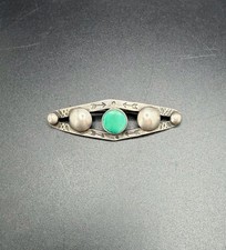 Vintage Southwestern Fred Harvey Era Turquoise Stone Untested Silver Pin Brooch - Additional view 4