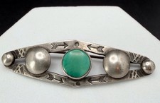 Vintage Southwestern Fred Harvey Era Turquoise Stone Untested Silver Pin Brooch - Additional view 5