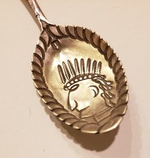 Vintage Fred Harvey Native American Sterling Silver Spoon - Indian Chief Head - Additional view 1
