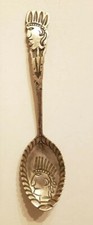Vintage Fred Harvey Native American Sterling Silver Spoon - Indian Chief Head