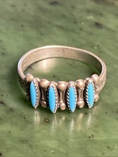 Antique Fred Harvey Era Petit Point Zuni Turquoise Ring Sterling Silver  - Additional view 2